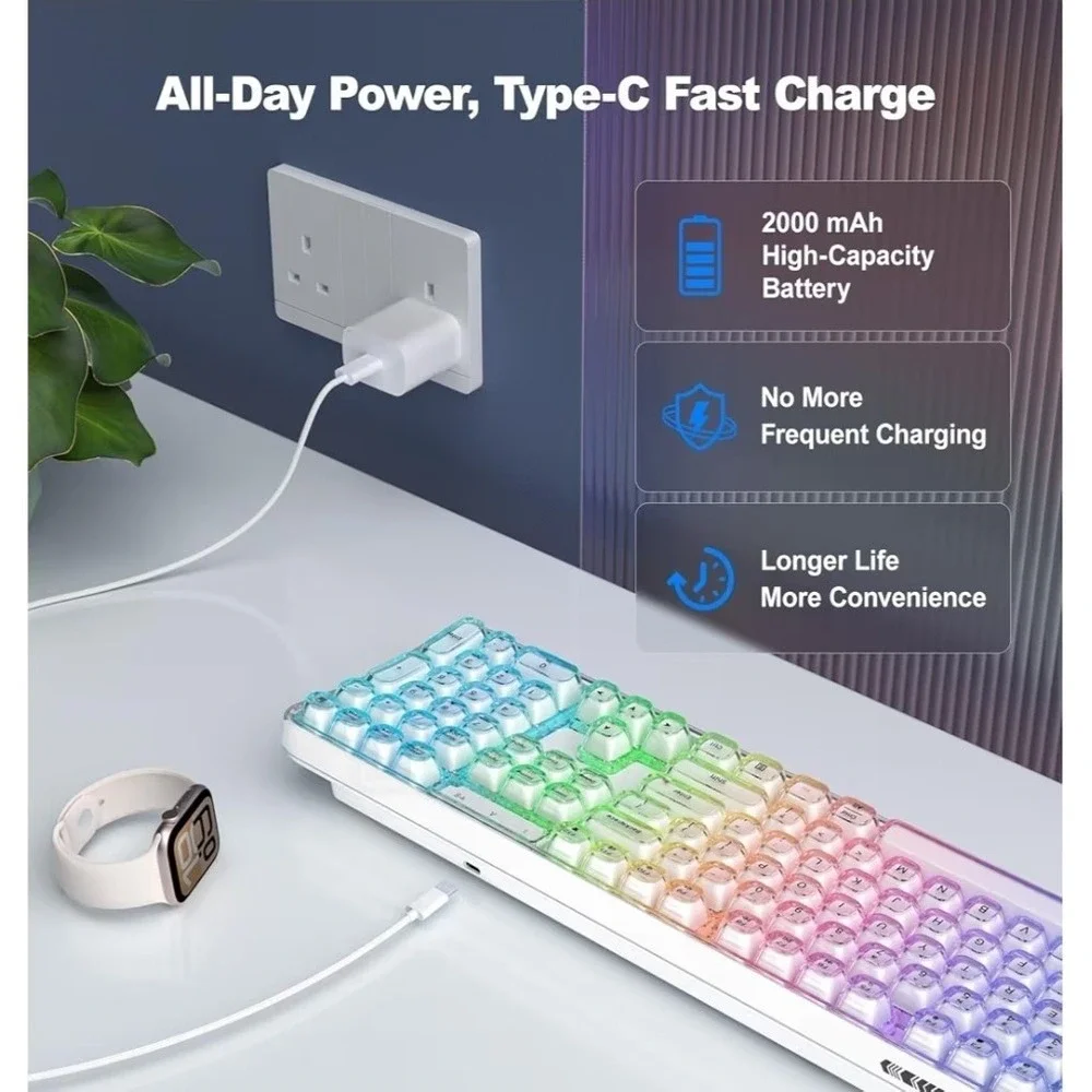 MOFII Wireless RGB Keyboard Tri-Mode Bluetooth/USB-C/2.4G Crystal Jelly Keys